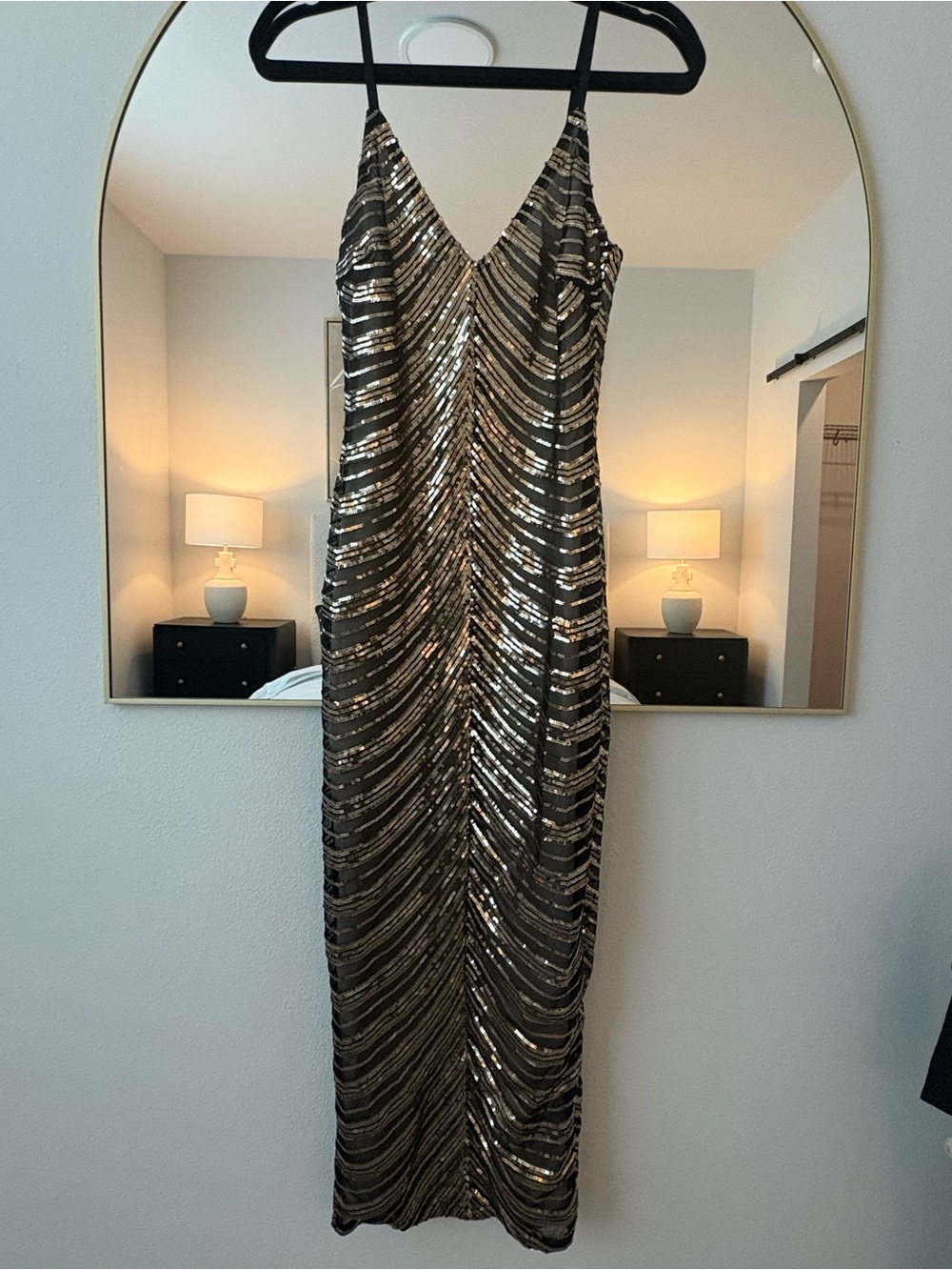 Fashion Nova Metallic Gold Sequin Maxi Dress